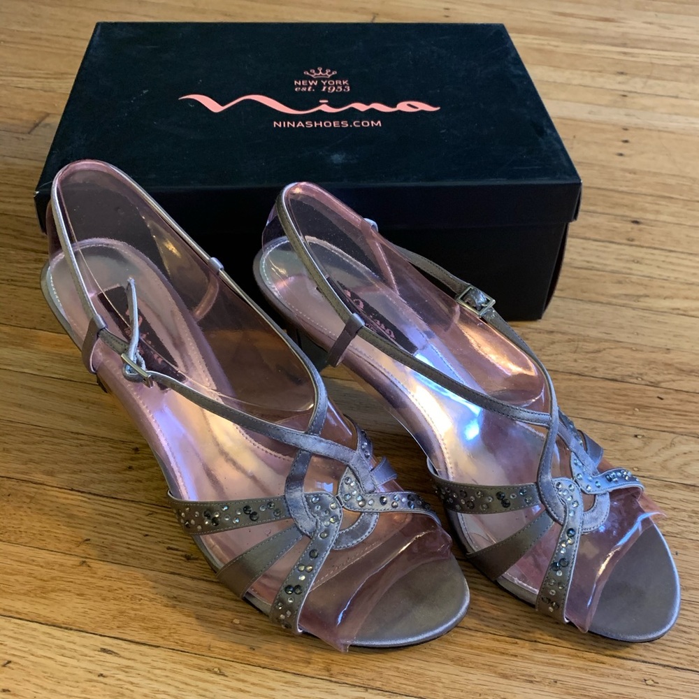 Nina Grey Rhinestone Strappy Heels